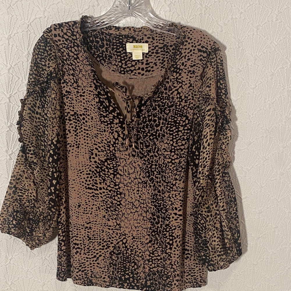 Maeve by Anthropologie Bohemian Leopard Print Peasant Top Whimsy Romantic Flowy